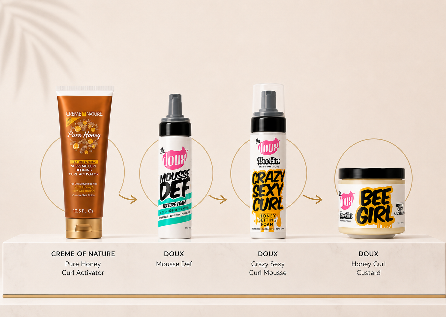 Recommended styling products — Creme of Nature Pure Honey Curl Activator, Doux Mousse Def, Doux Crazy Sexy Curl Mousse, Doux Bee Girl Honey Curl Custard